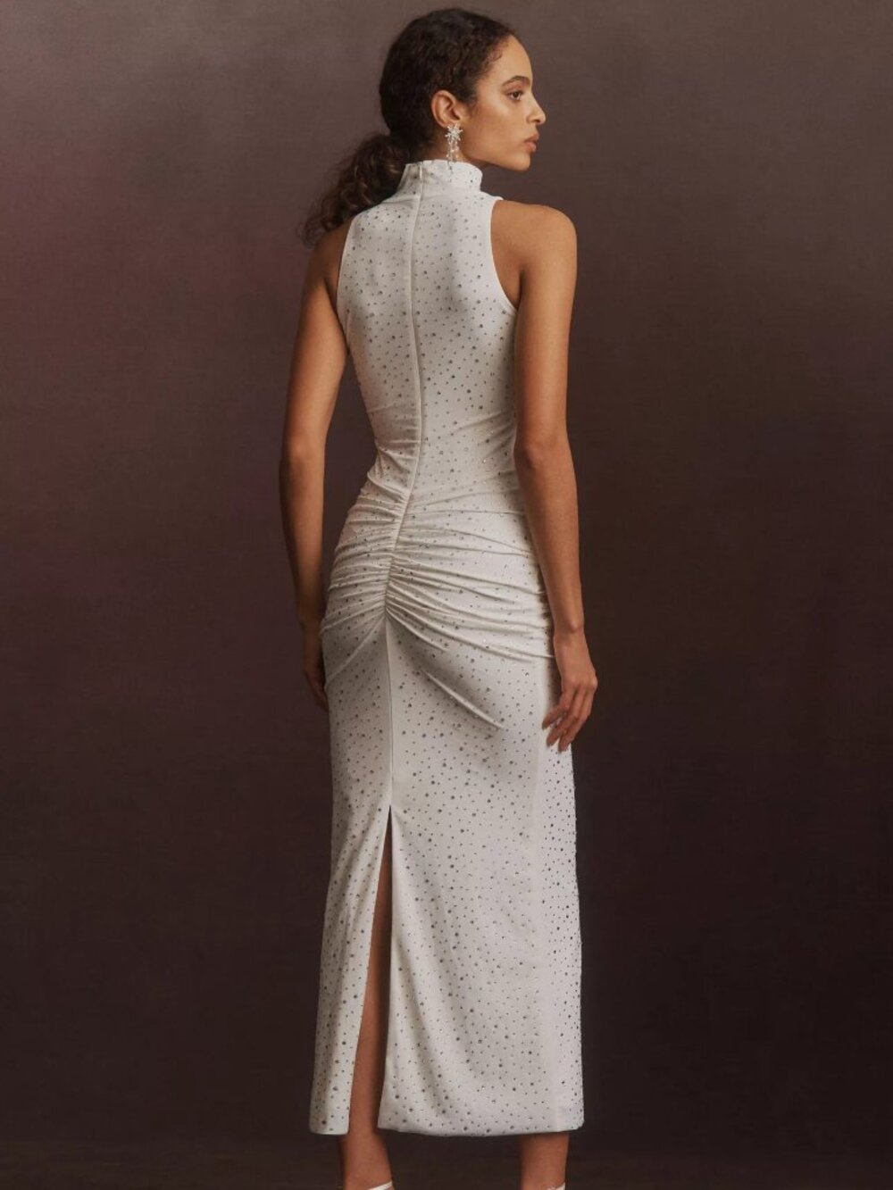 Delfi Collective Roxana Mock-Neck Column Dress - White Sparkly